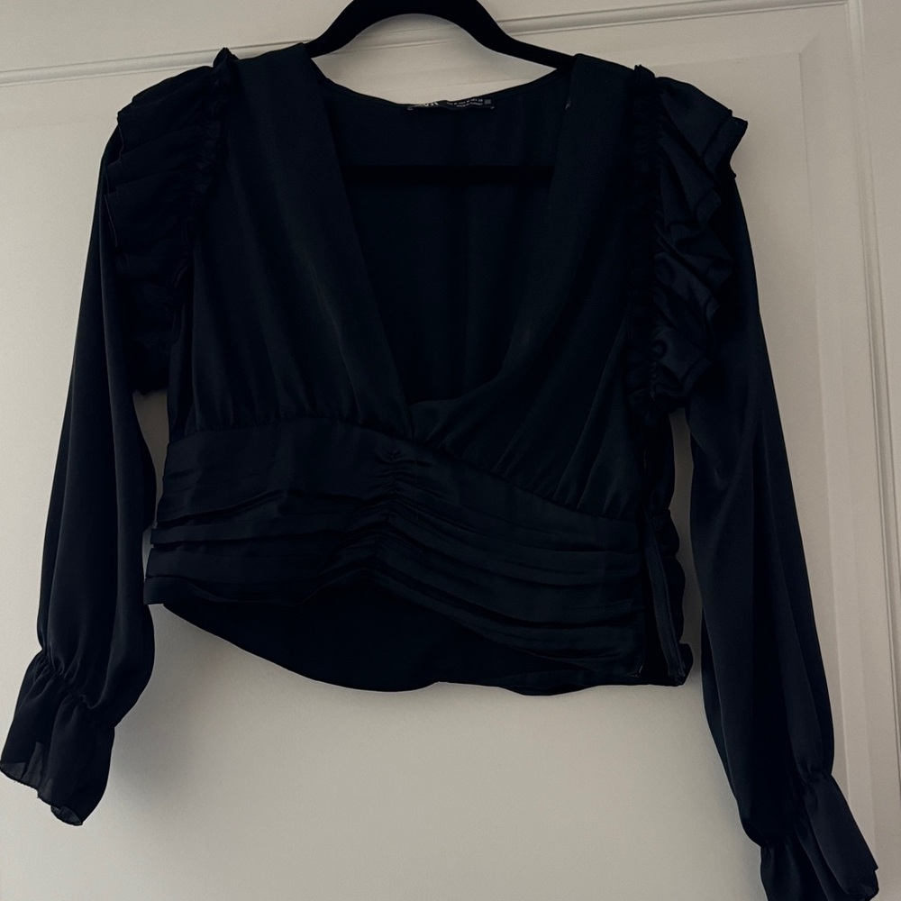 Zara Black Ruffled Blouse